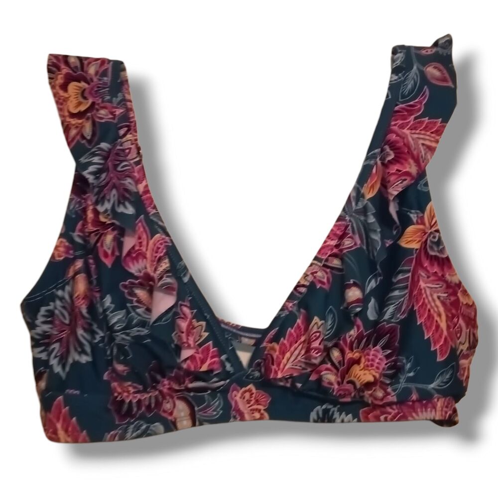 Wonderly Floral Ruffle Bikini Top-Size XXL-Daydream-Lined-Adjustable Strap